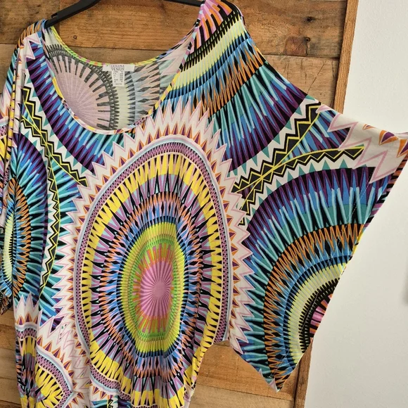 Lascana Venus Convertible Mini Dress XL Cover Up Drawstring Ruching Boho Tribal - Picture 5 of 15